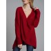 Irregular V Neck Cross Hollow Out Knit Long Sleeve Women Casual Sweaters