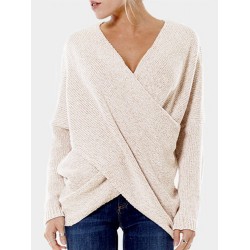 Sexy Women Cross V  neck Pullover Long Sleeve Sweaters Tops