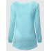 Women Winter Casual Pure Color Long Sleeve Crew Neck Tops Sweaters