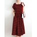 Women Squre Neck Plaid Calf Length Side Pockets Casual Midi Dresses