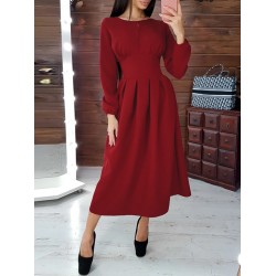 Women Puff Sleeve Party Elegant Calf Length Casual Midi Dresses