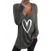 Casual Loose Love Printed V Neck Long Sleeves T  shirts For Women