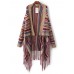 Ethnic Women Colorful Striped Long Sleeve Tassel Sweater Cardigan