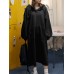 Women Puff Sleeve Loose Hooded Sweatshirt Calf Length Casual Midi Dresses